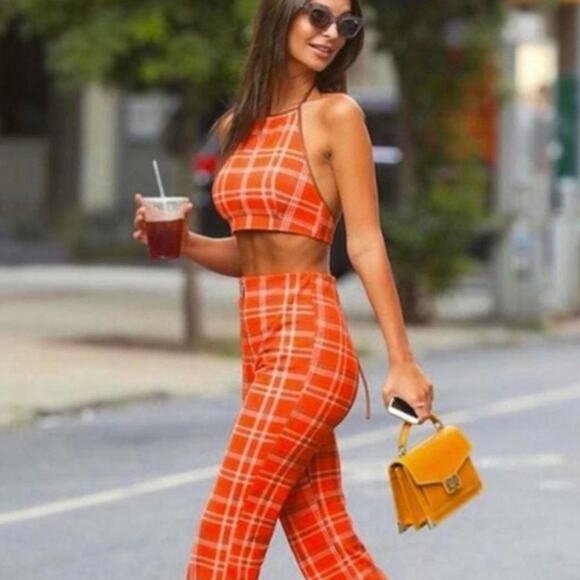 I.AM.GIA Orange Polaris Plaid Halter Top - Picture 6 of 8